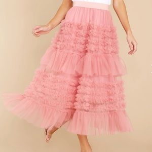 Red Dress Boutique Blissfully Beautiful Pink Midi Skirt NWOT